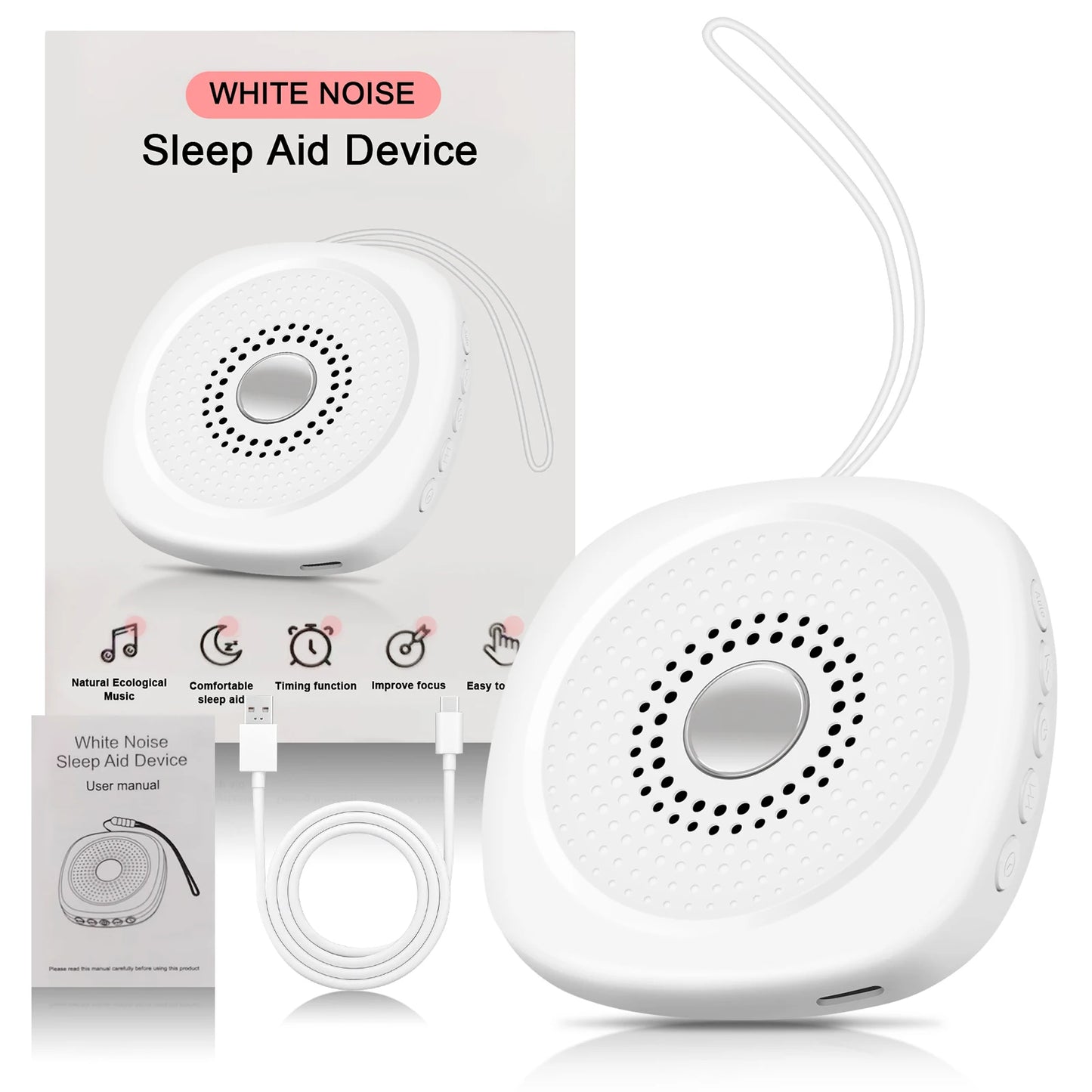White Noise Sleep Aid Portable Baby Timed Sleep Aid Device with Multiple Sound Effects Suitable for Assisting Sleep in Adults and The Elderly