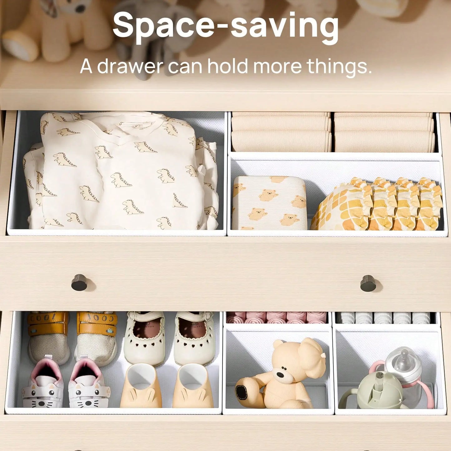 12 Pack Baby Clothes Dresser Drawer Organizer White Fabric Foldable Closet Drawer Storage Bins Collapsible Nursery Organizer Boxes Set For Baby Clothes Socks Diapers Changing Table Gift