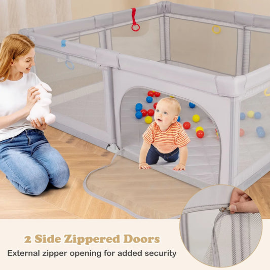 Baby Playpen Kids Activity Center / Large Indoor & Outdoor Baby Fence with Soft Breathable Mesh for Toddlers / Halloween Christmas Gift