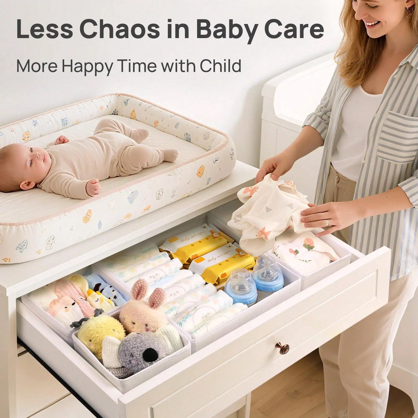 12 Pack Baby Clothes Dresser Drawer Organizer White Fabric Foldable Closet Drawer Storage Bins Collapsible Nursery Organizer Boxes Set For Baby Clothes Socks Diapers Changing Table Gift