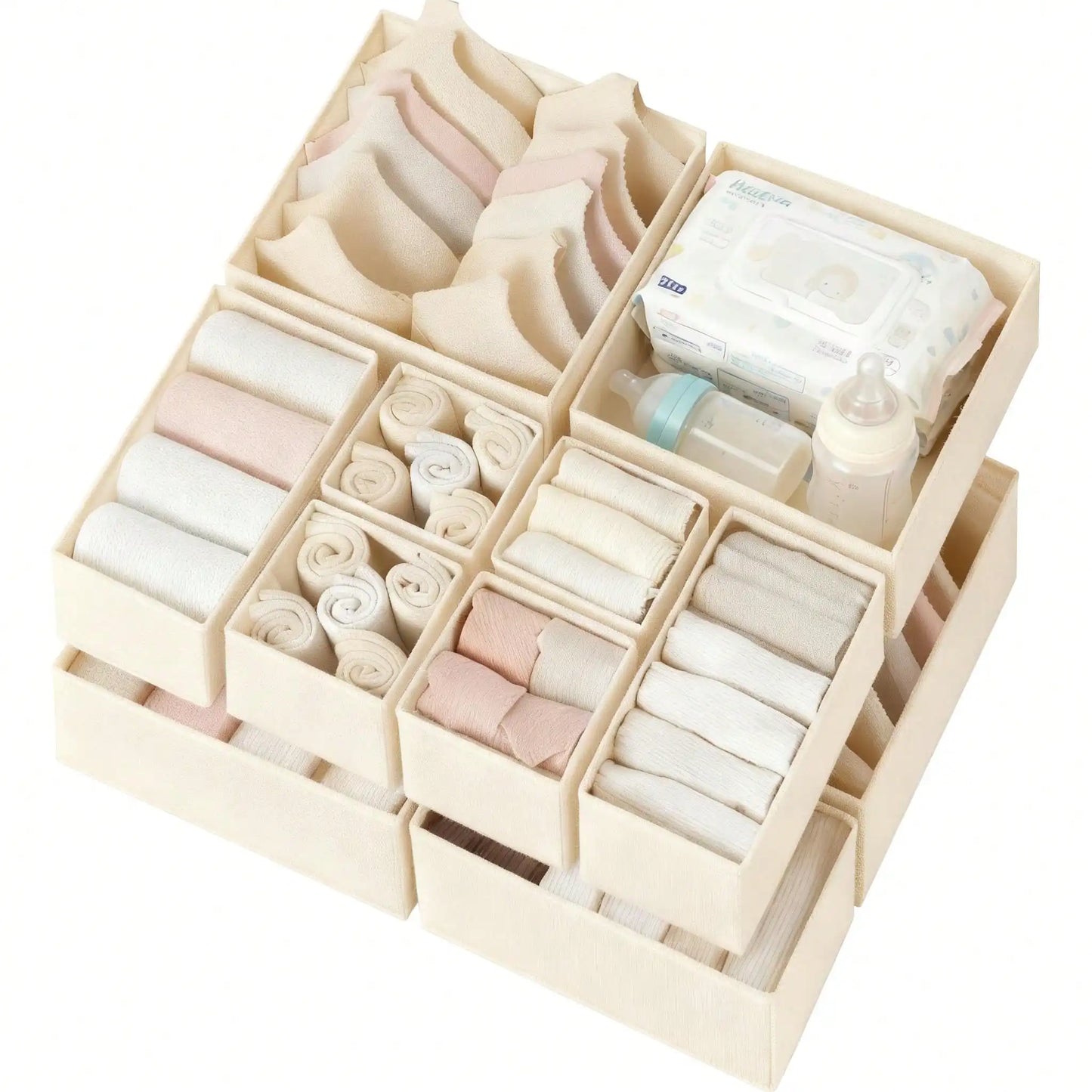 12 Pack Baby Clothes Dresser Drawer Organizer White Fabric Foldable Closet Drawer Storage Bins Collapsible Nursery Organizer Boxes Set For Baby Clothes Socks Diapers Changing Table Gift
