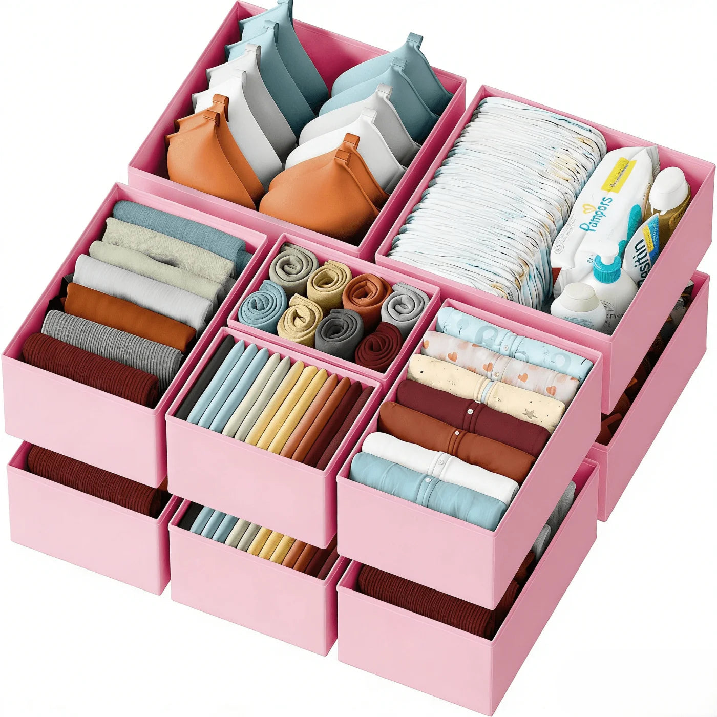 12 Pack Baby Clothes Dresser Drawer Organizer White Fabric Foldable Closet Drawer Storage Bins Collapsible Nursery Organizer Boxes Set For Baby Clothes Socks Diapers Changing Table Gift