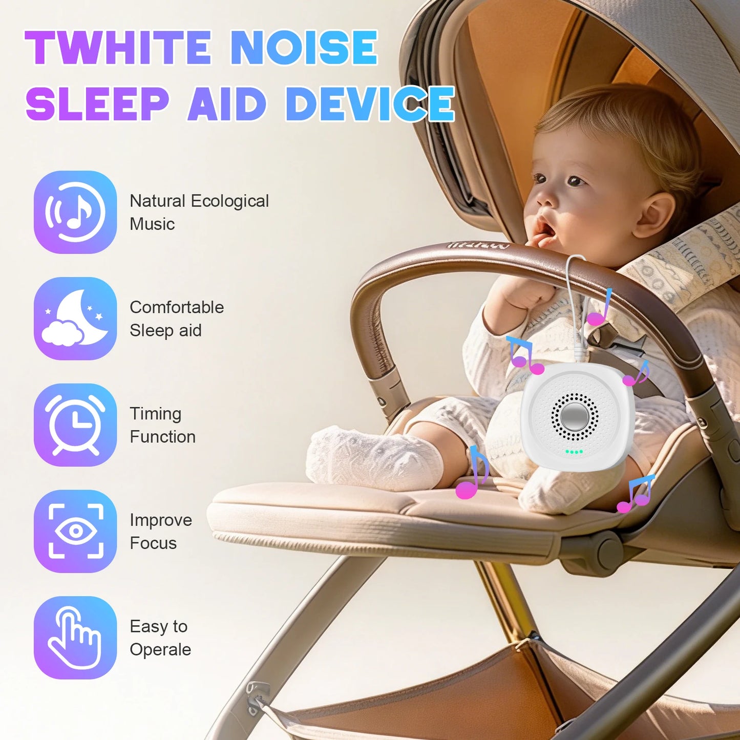 White Noise Sleep Aid Portable Baby Timed Sleep Aid Device with Multiple Sound Effects Suitable for Assisting Sleep in Adults and The Elderly