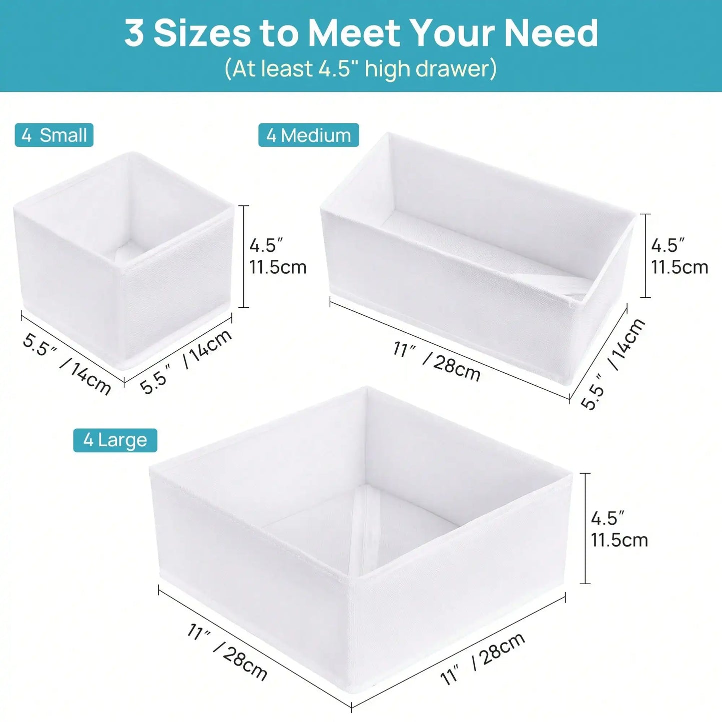 12 Pack Baby Clothes Dresser Drawer Organizer White Fabric Foldable Closet Drawer Storage Bins Collapsible Nursery Organizer Boxes Set For Baby Clothes Socks Diapers Changing Table Gift