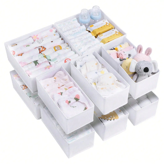 12 Pack Baby Clothes Dresser Drawer Organizer White Fabric Foldable Closet Drawer Storage Bins Collapsible Nursery Organizer Boxes Set For Baby Clothes Socks Diapers Changing Table Gift