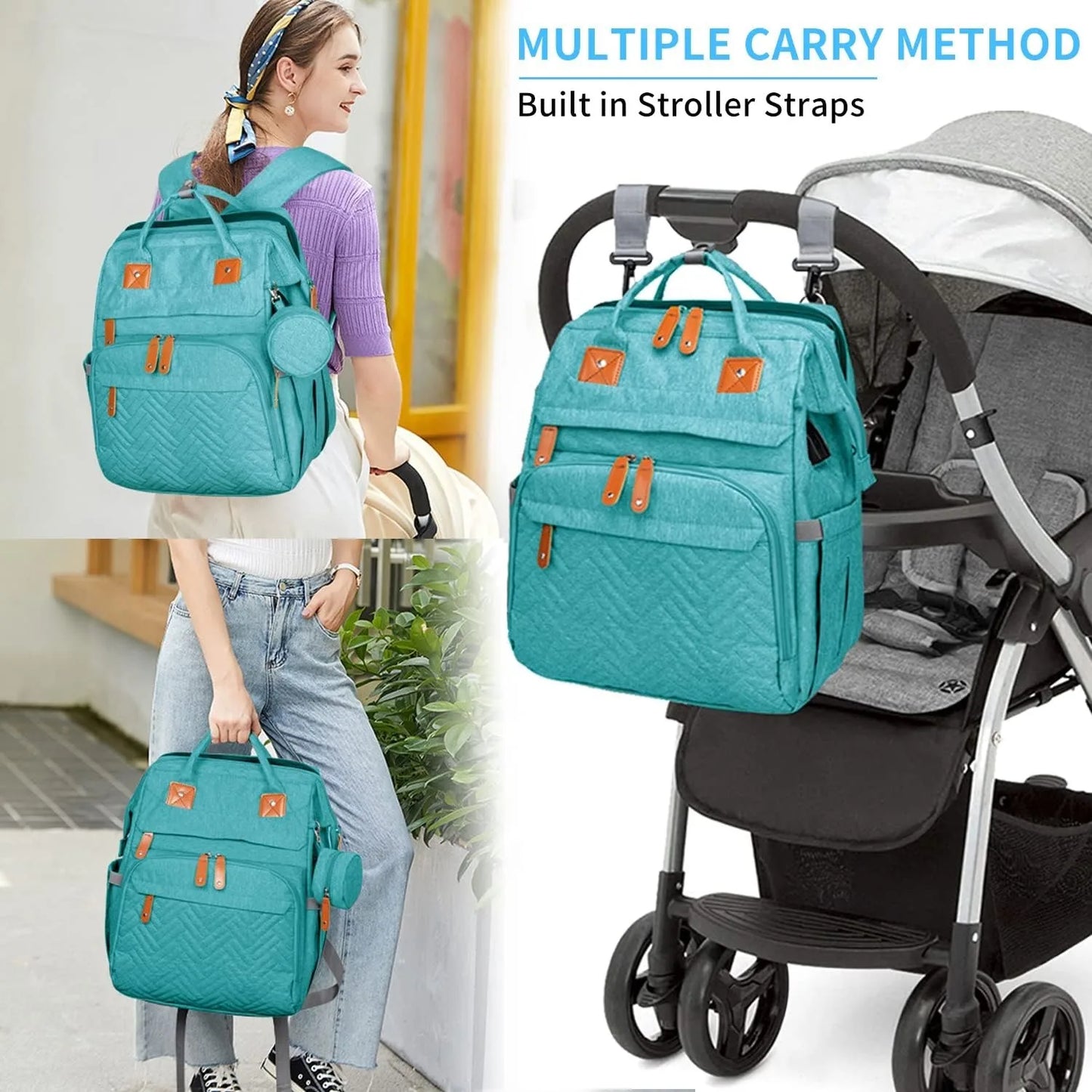 Baby Diaper Bags with Changing Station, Waterproof Large Capacity Diaper Bag Backpack for Moms Dads with USB Charging Port and Stroller Straps, Baby Shower Gifts ，Pink,Green,Blue
