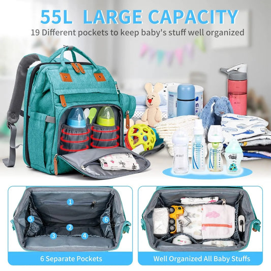 Baby Diaper Bags with Changing Station, Waterproof Large Capacity Diaper Bag Backpack for Moms Dads with USB Charging Port and Stroller Straps, Baby Shower Gifts ，Pink,Green,Blue
