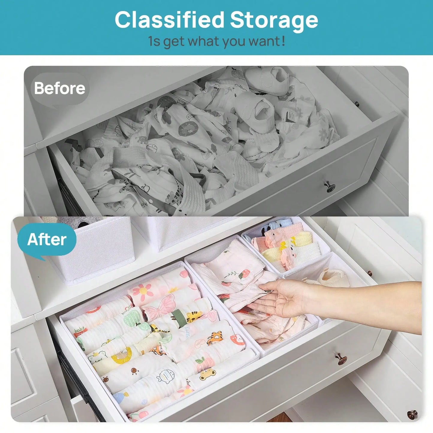 12 Pack Baby Clothes Dresser Drawer Organizer White Fabric Foldable Closet Drawer Storage Bins Collapsible Nursery Organizer Boxes Set For Baby Clothes Socks Diapers Changing Table Gift