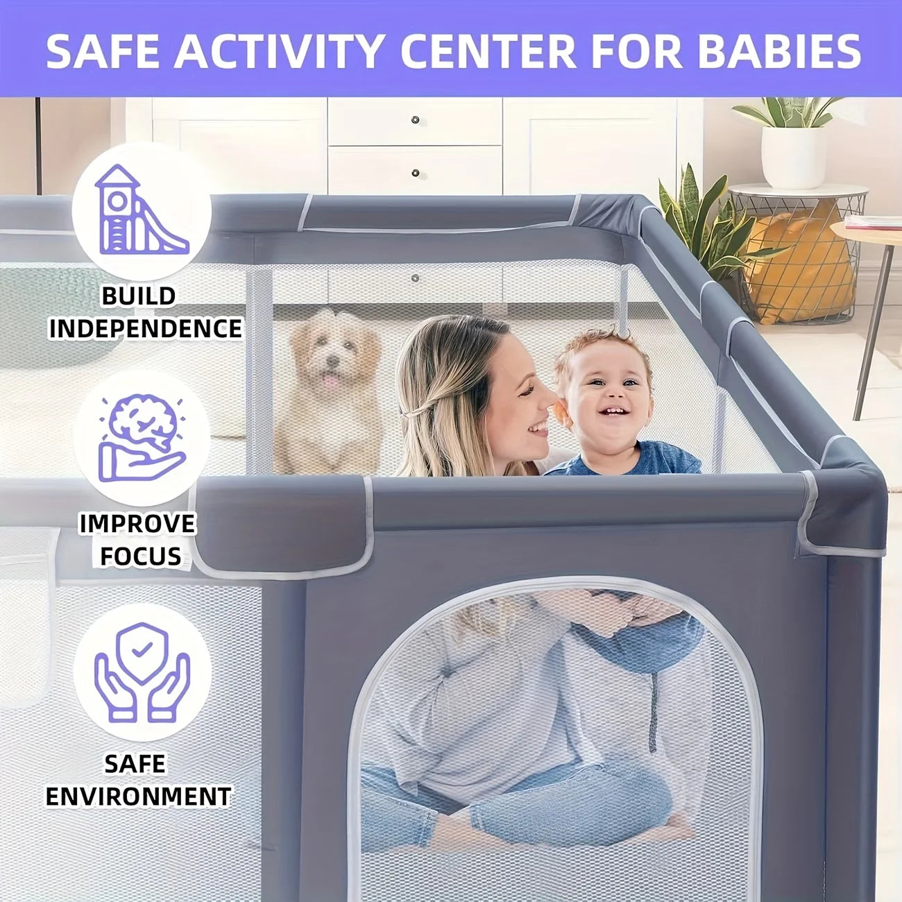 Baby Playpen Kids Activity Center / Large Indoor & Outdoor Baby Fence with Soft Breathable Mesh for Toddlers / Halloween Christmas Gift