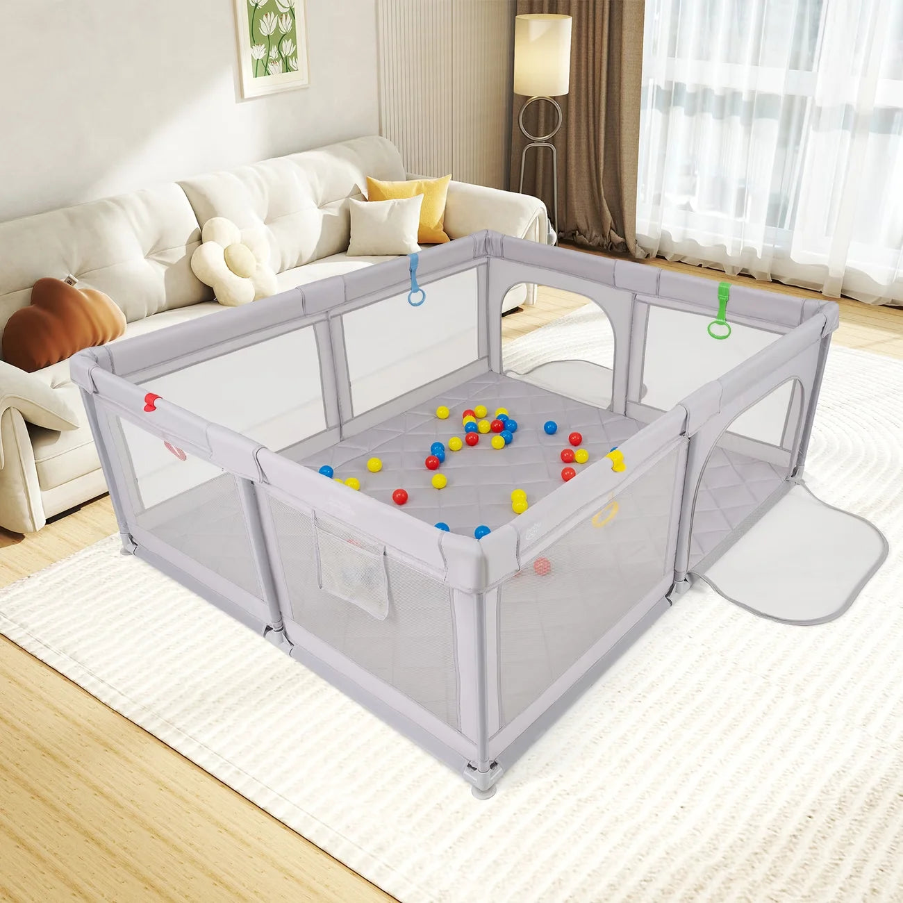 Baby Playpen Kids Activity Center / Large Indoor & Outdoor Baby Fence with Soft Breathable Mesh for Toddlers / Halloween Christmas Gift
