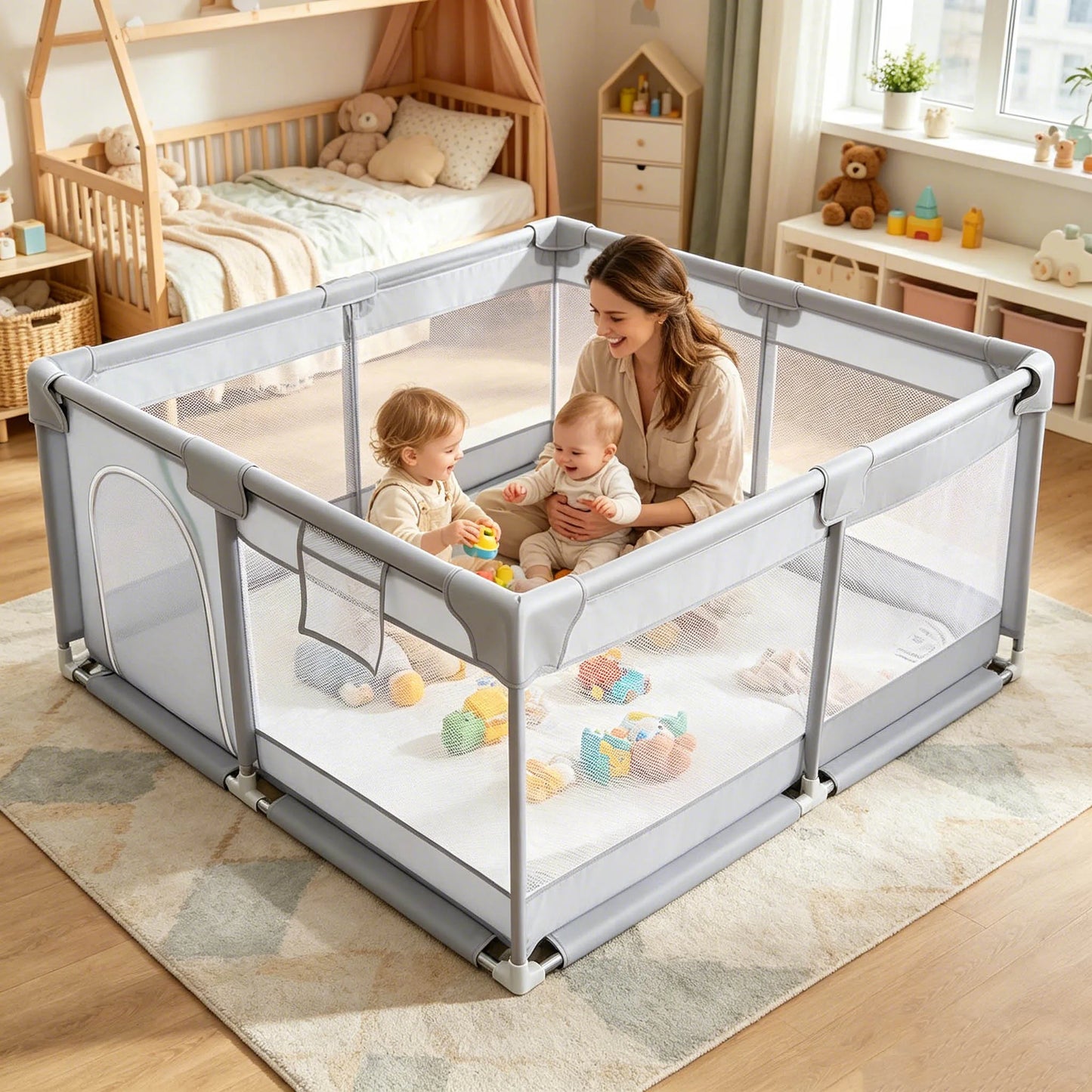 Baby Playpen Kids Activity Center / Large Indoor & Outdoor Baby Fence with Soft Breathable Mesh for Toddlers / Halloween Christmas Gift