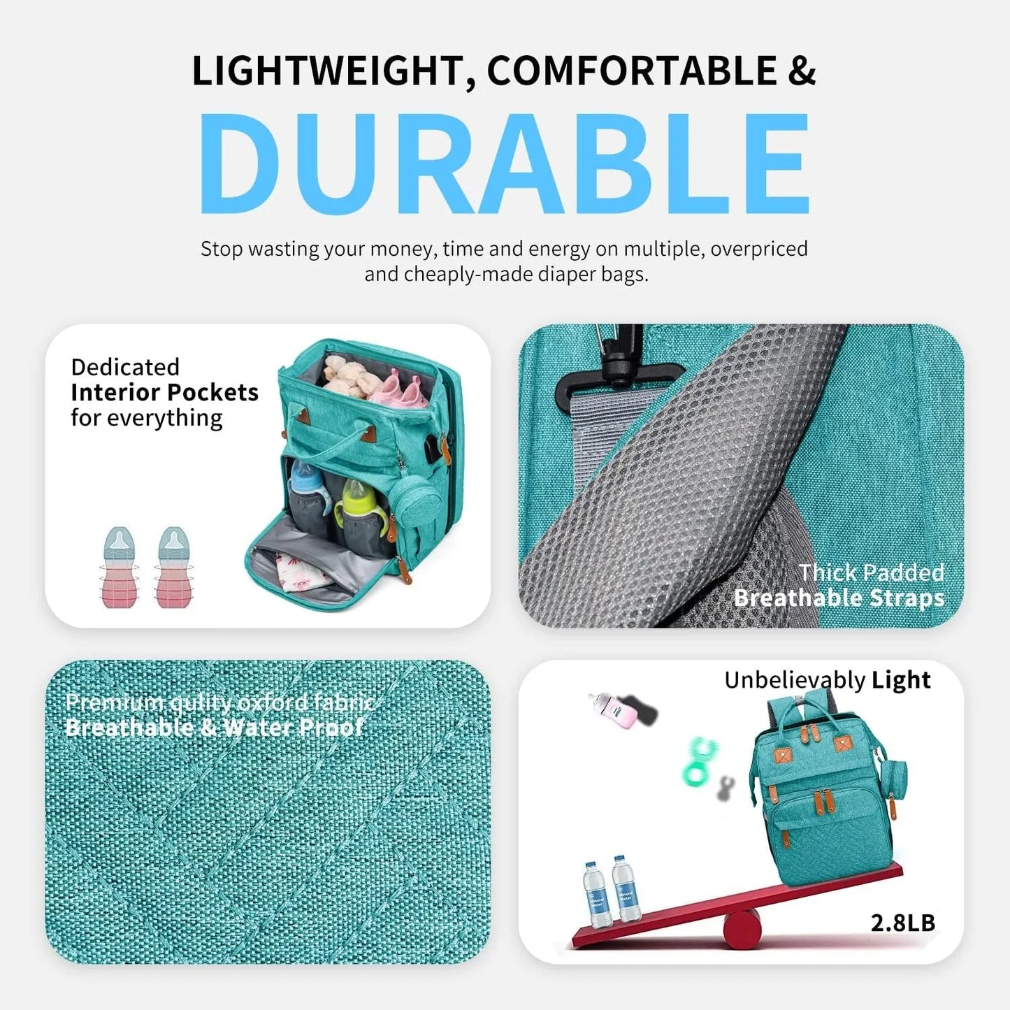 Baby Diaper Bags with Changing Station, Waterproof Large Capacity Diaper Bag Backpack for Moms Dads with USB Charging Port and Stroller Straps, Baby Shower Gifts ，Pink,Green,Blue